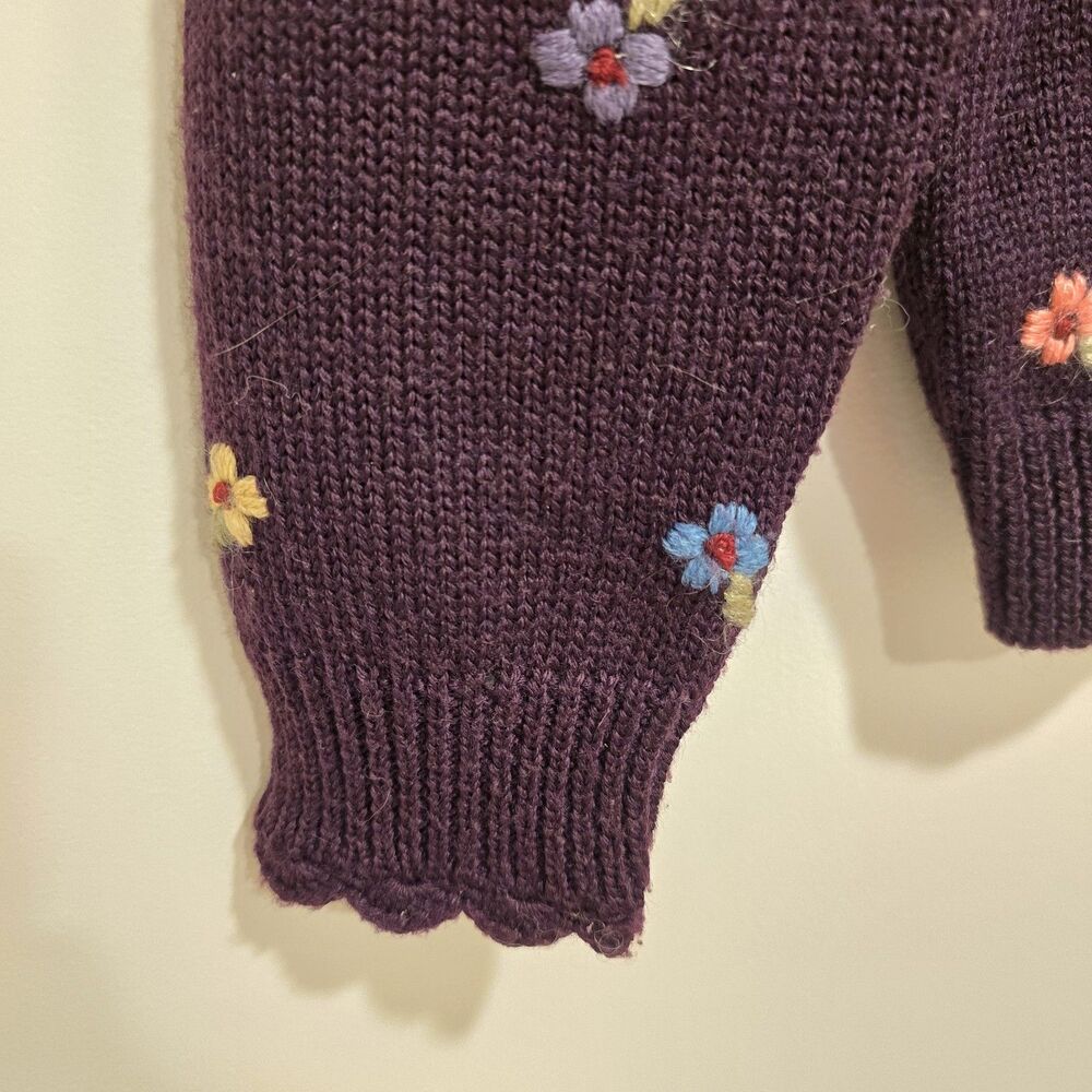 Herman Geist Cardigan Sweater Hand Embroidered 50% Wool Plum Floral Small Petite - Picture 4 of 12
